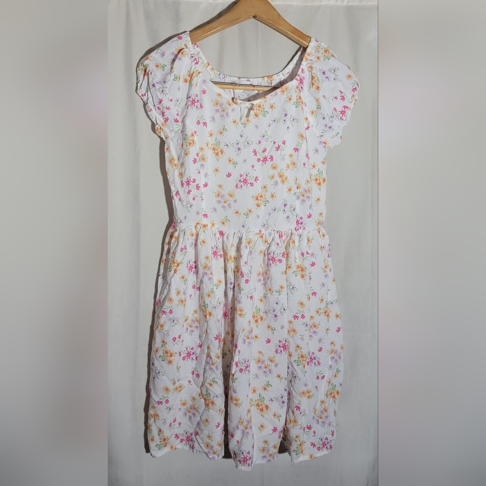 Childrens Place Girls Short Sleeve Woven Dress Flowers White 16